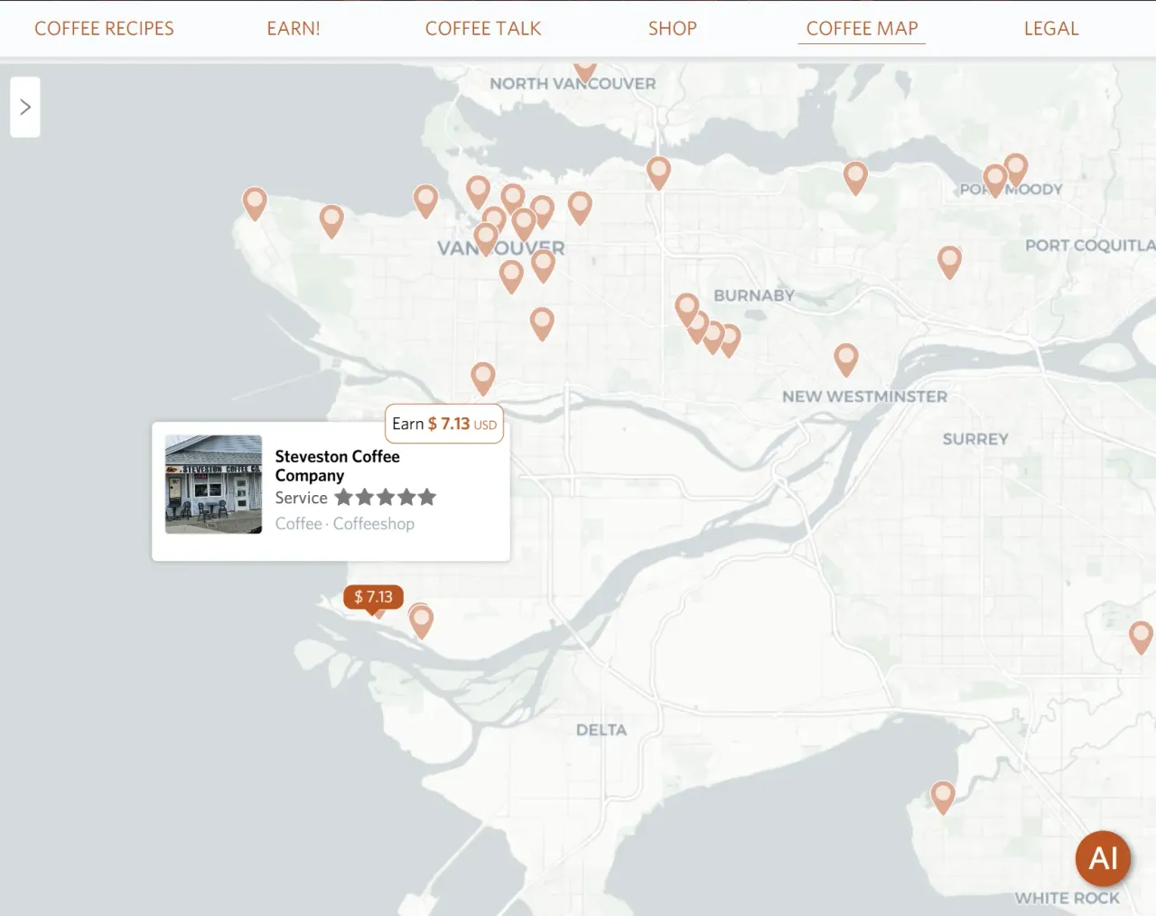 Map of Independent Cafés