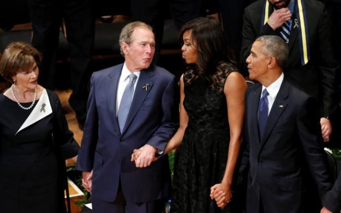 George W Bush Mocked On Social Media For Dancing During Hymn At Dallas Memorial Service Peakd