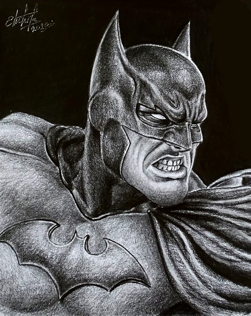 Batman's angry gesture. Drawing created with graphite pencils ... El gesto  de furia de Batman. Dibujo creado con lapices de grafito. | PeakD