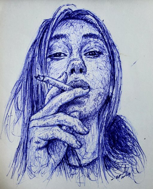 Lady Smoking - Pen Drawing | PeakD