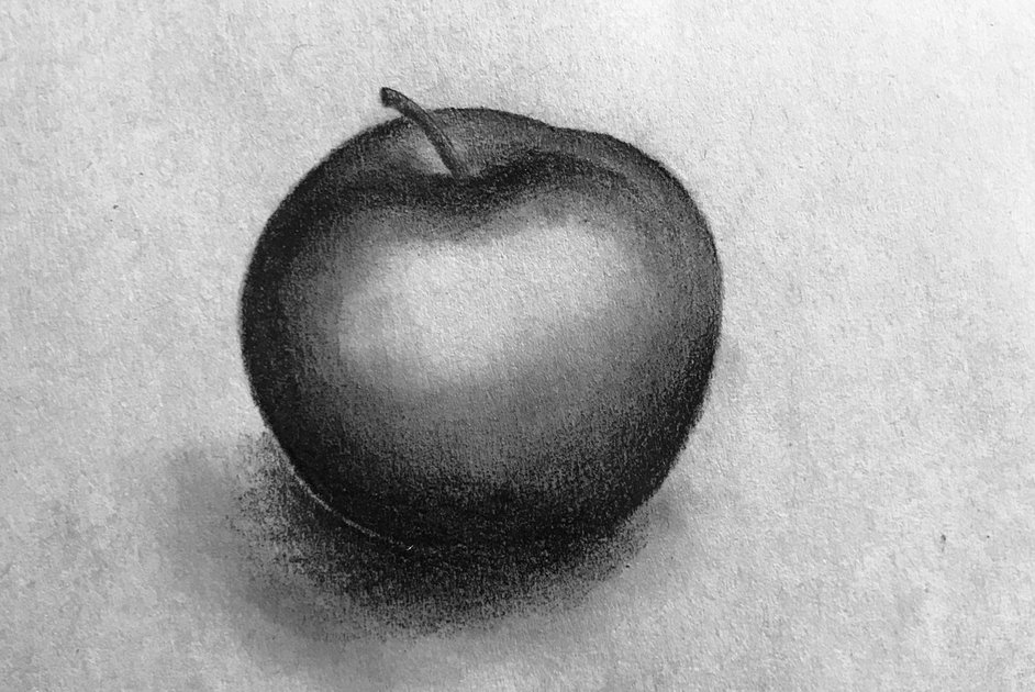 Shaded Apple Drawing , Karakalem Elma Çizimi 