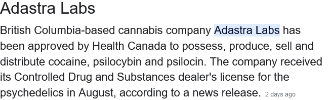 Canadian companies licensed to produce, sell cocaine and other drugs