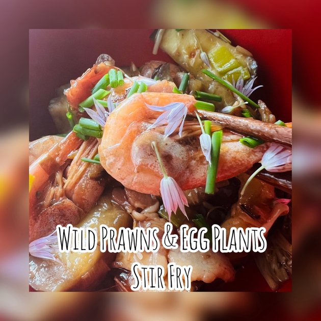 Wild Prawns & Eggplant Stir Fry 天然エビとナスの炒め物