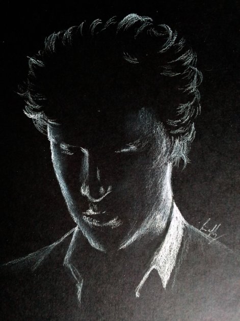 First time using white charcoal on black paper! : r/drawing