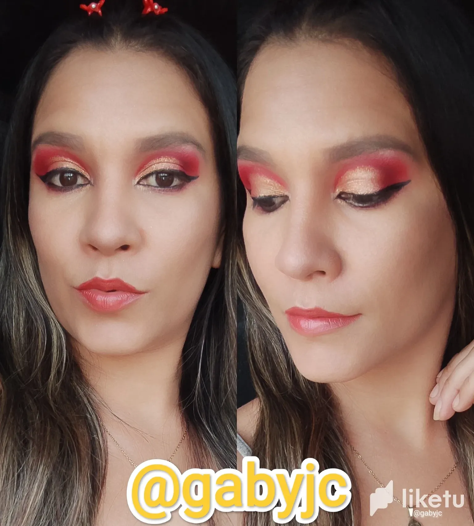 Eng/Esp]Beautiful makeup in red and gold tones //Hermoso maquillaje en  tonos Rojo y Dorado — Hive