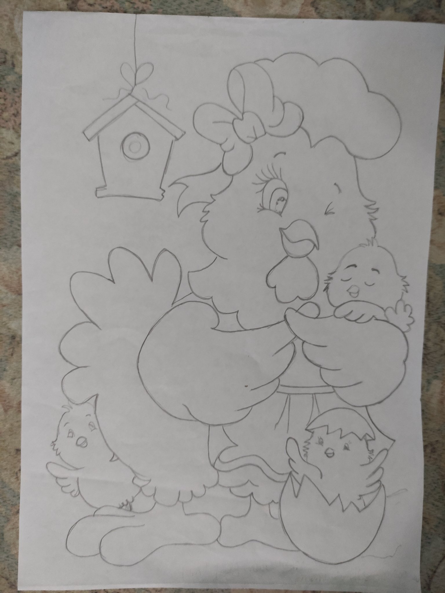 Hen with chicks in pencil. / Gallina con pollitos a lápiz. — Hive