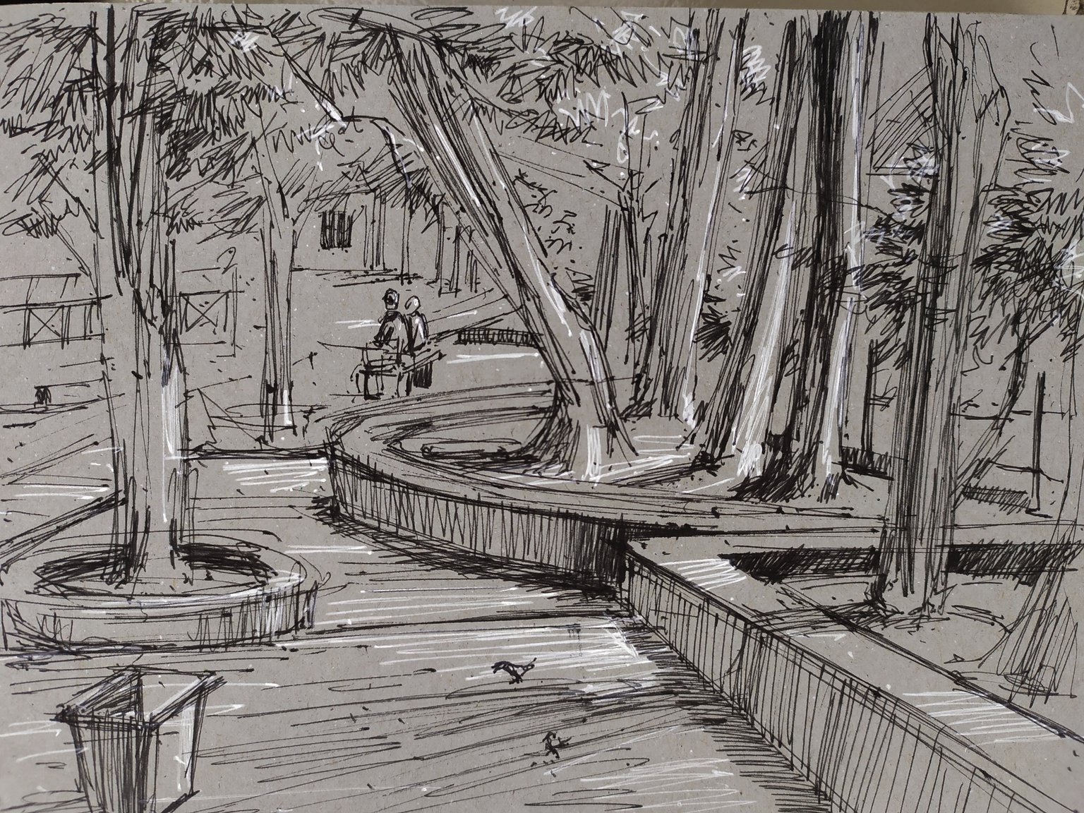 Quick Pencil Drawing in Yorkville Park Toronto by Artist Rachael Grad