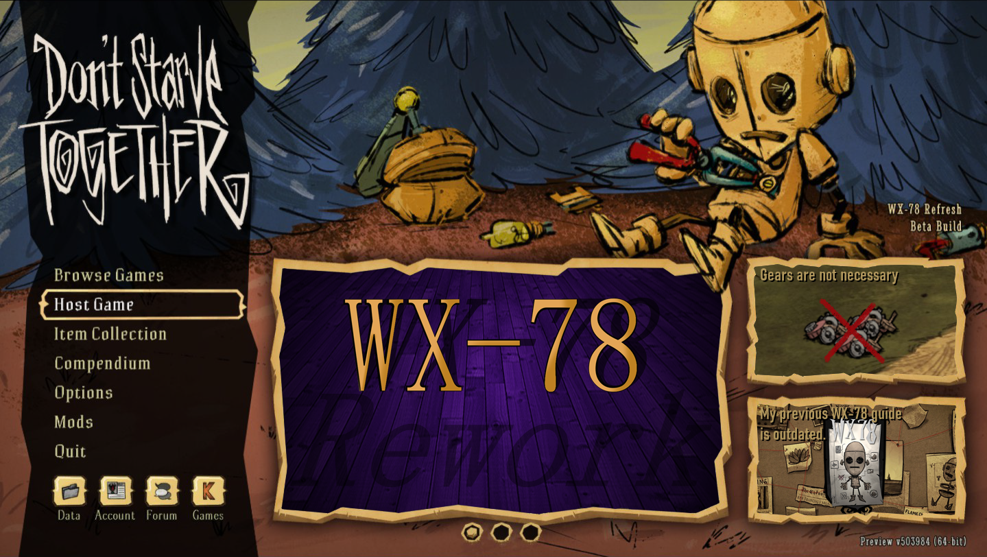 Testing the early version of the WX-78 rework on Don't Starve Together. —  Hive