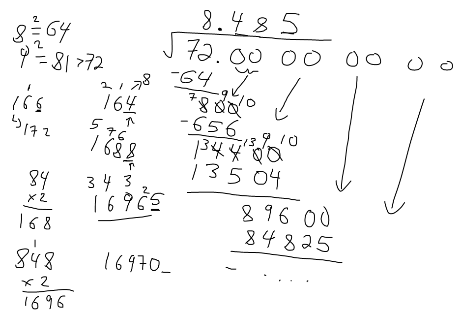 Square Hand Example Calculating Square Roots by Hand Example 2: (72)^(1/2) | PeakD