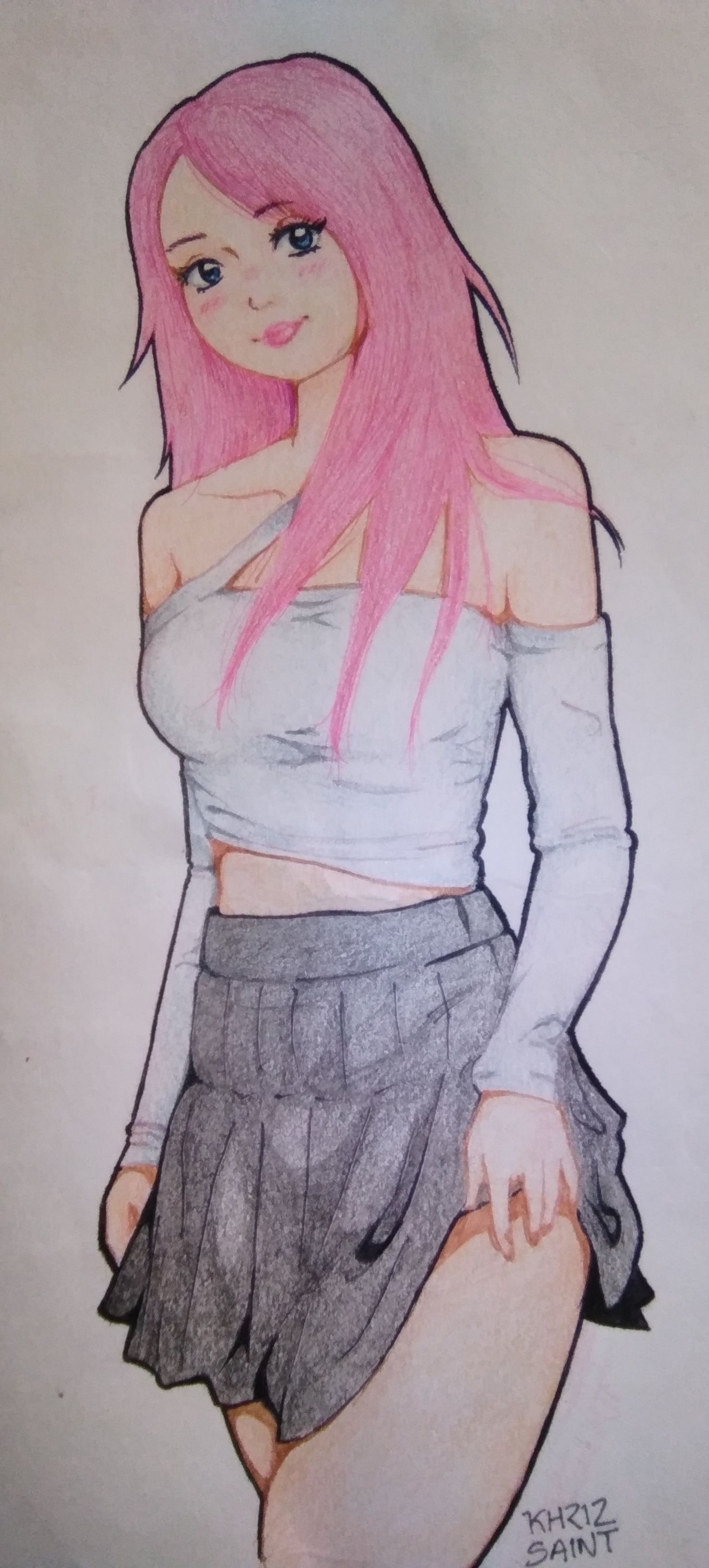 Nuevo dibujo y parte del proceso: chica de pelo rosado | New drawing and  part of the process: girl with pink hair | [ENG-SP] — Hive