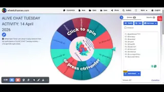 🎡 Wheel Spin Time! Let’s draw 5 lucky winners from our participants of ALIVE CHAT Tuesday Activity – (7th April-8th April 2026)