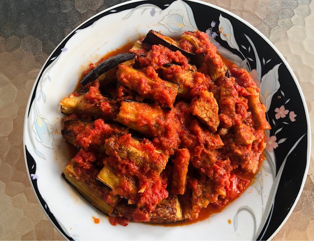 balado eggplant with temphe