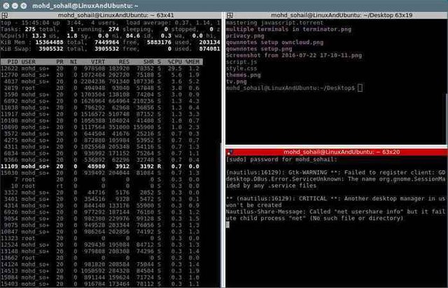 create multiple terminals in terminator window