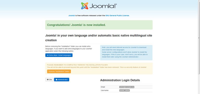 Joomla! setup finished