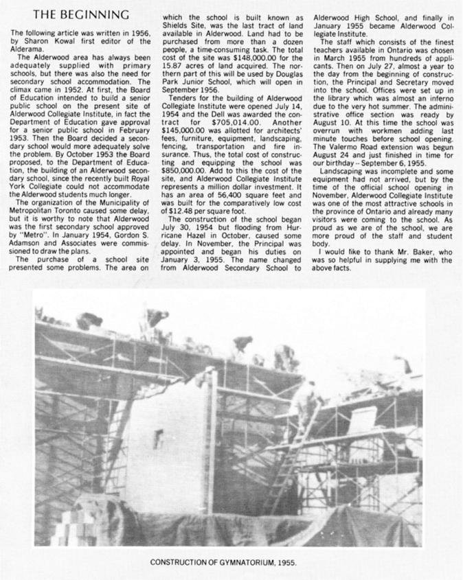 Original Newspaper Article: "The Beginning", Source: http://alderwoodcollegiate.org/a1.j