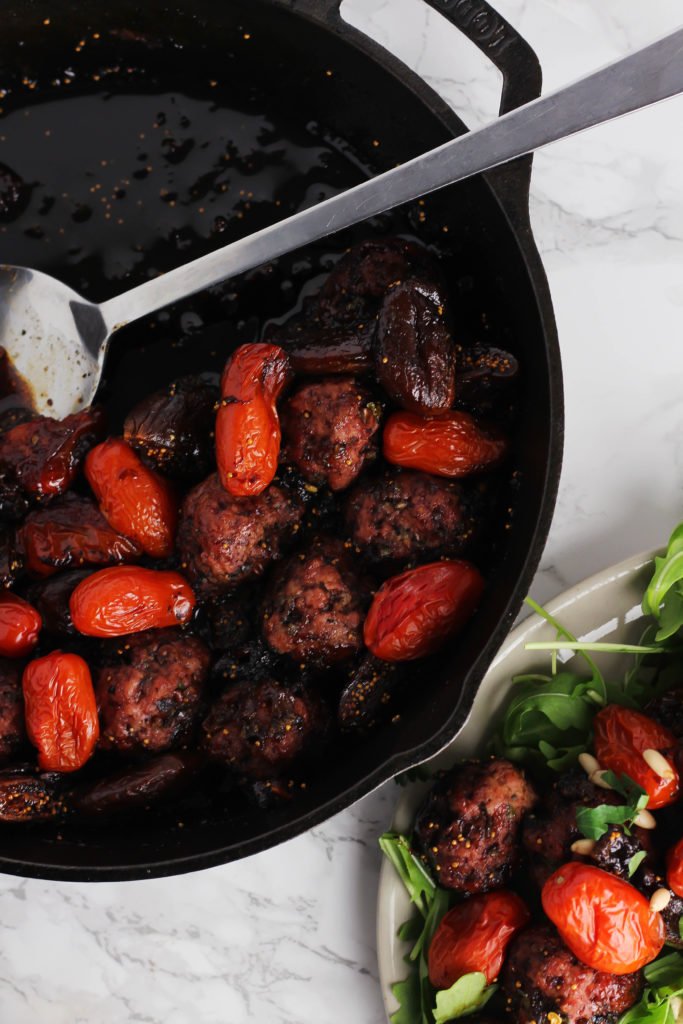 Balsamic Fig Glazed One-Skillet Meatballs