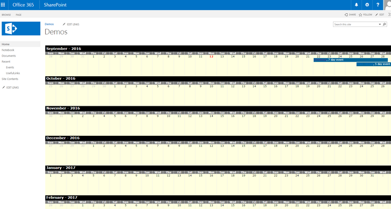 SharePoint 2013 Customizeable Year Long Year Round Calendar View