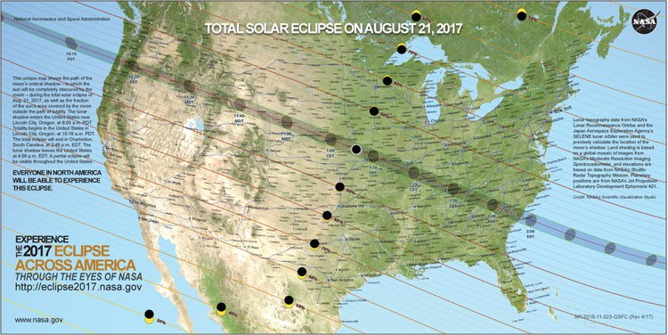 NASA map for eclipse across America