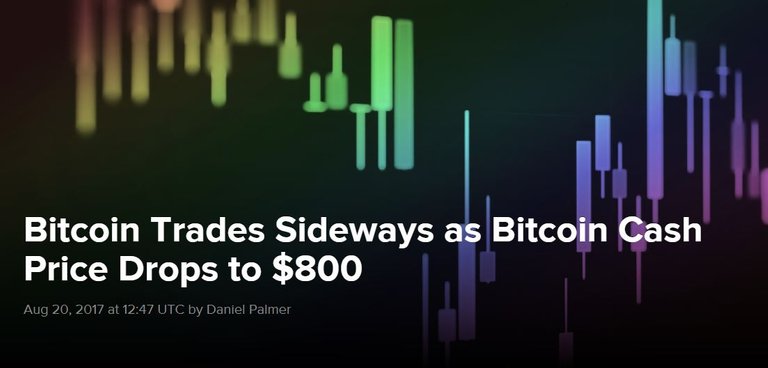 Click image to view story: Bitcoin Trades Sideways as Bitcoin Cash Price Drops to $800