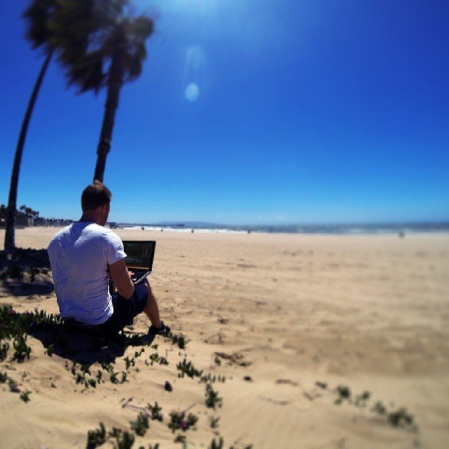 Coding on beach