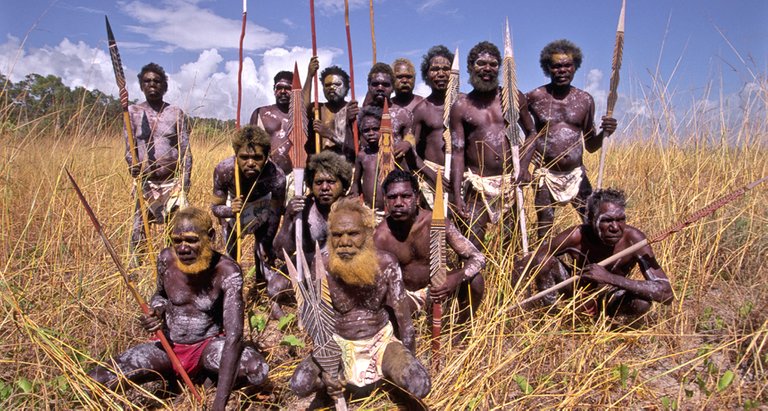 Picture with a representation of a hunter-gatherer society