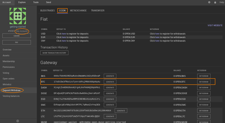 Depositing BTC