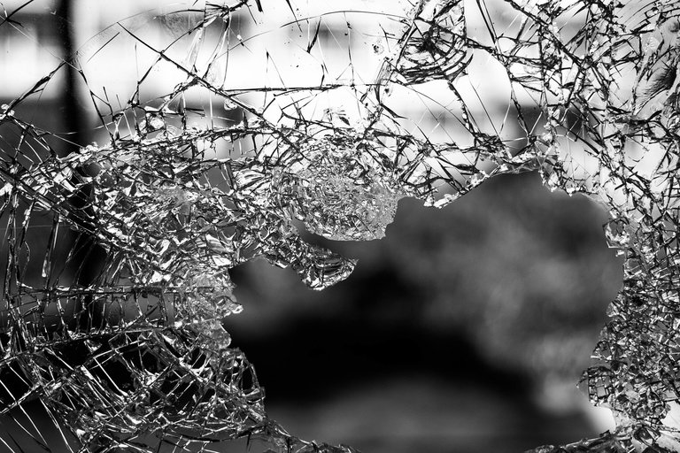 Shattered window glass