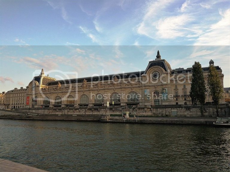 Musee d'Orsay from the Seine - full view of Seine frontage