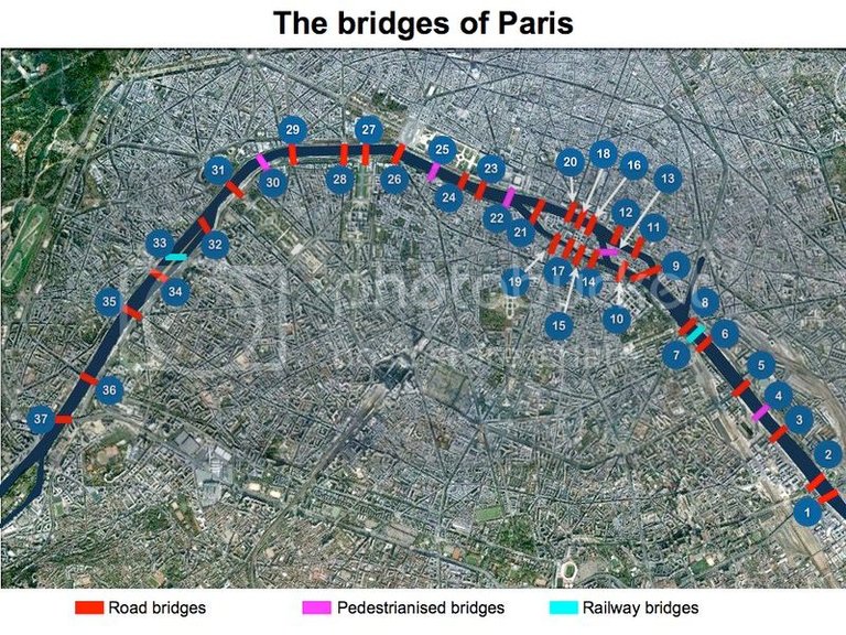 Paris bridges map