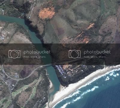 Red desert aerial view with bridge over Umtamvuna River