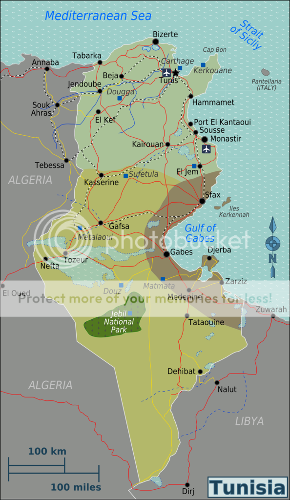 Map of Tunisia showing regions