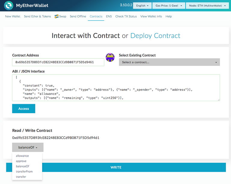 Contract function list