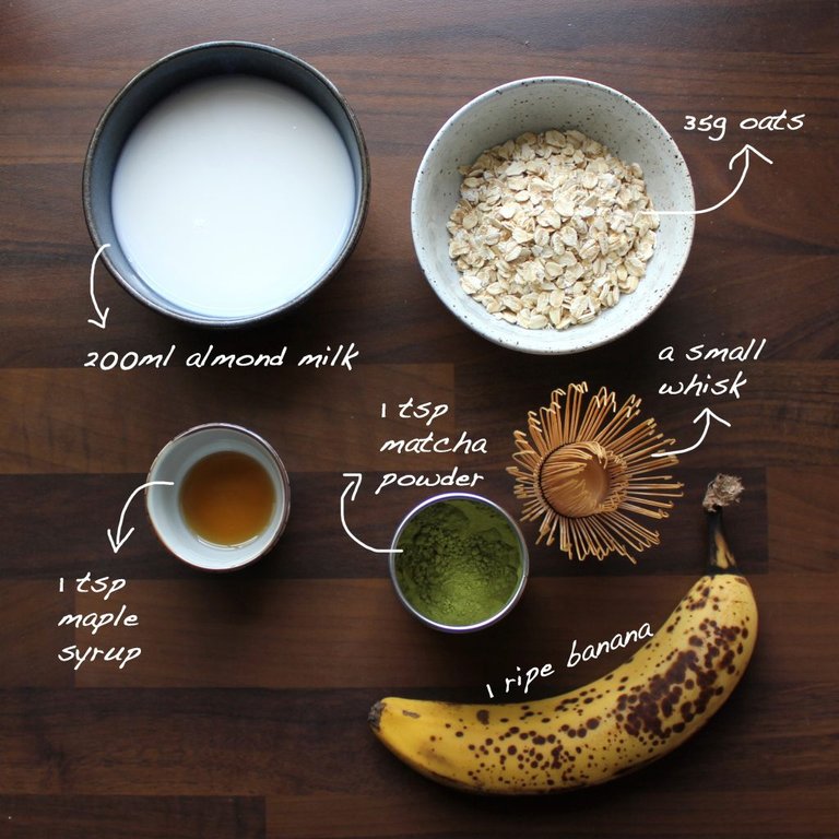 Matcha Smoothie Ingredients writing