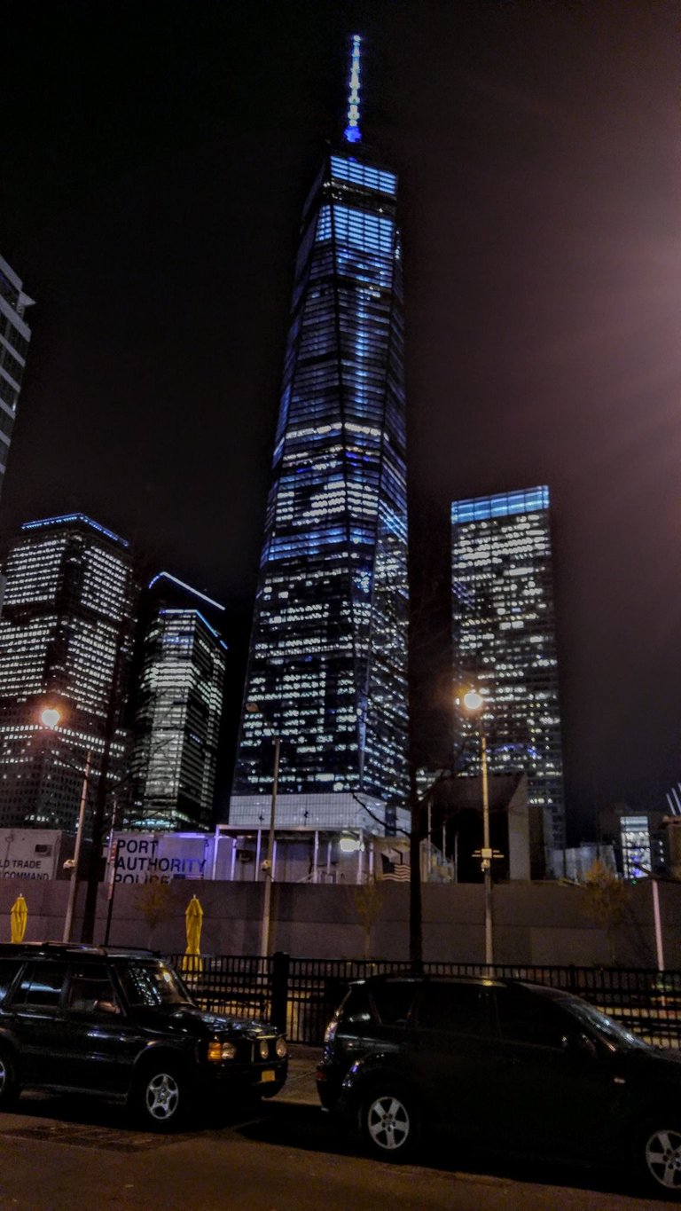 1 WTC at night, outside the W Hotel