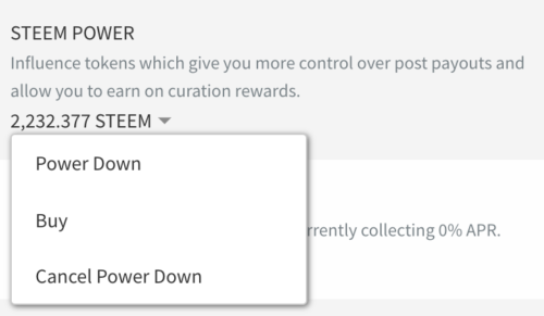 steem power down drop down menu