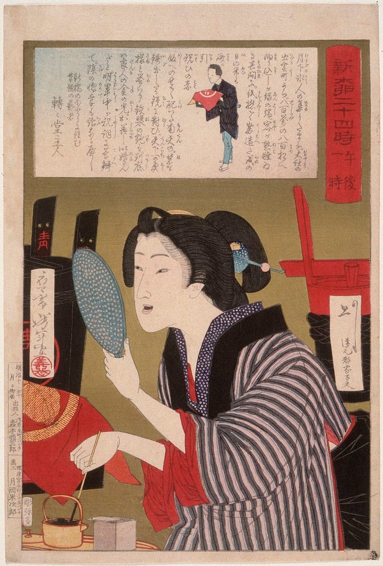Geisha blackening her teeth by Tsukioka Yoshitoshi