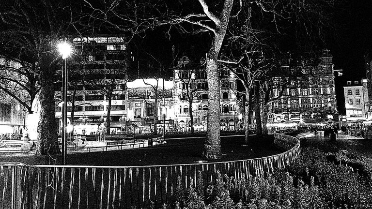 The park at the centre of Leicester Square, London