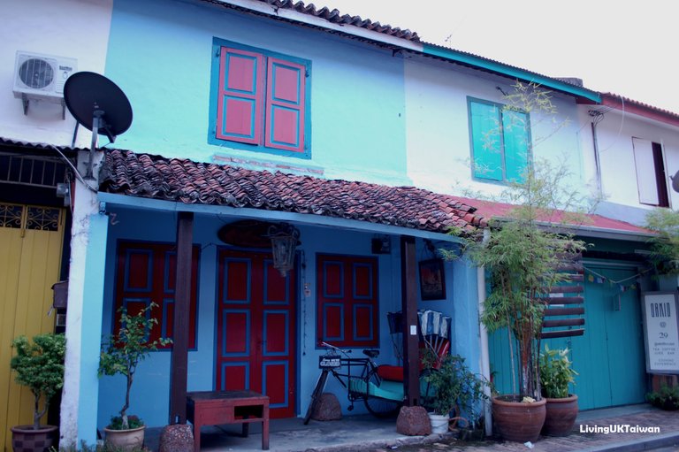 Blue framed door at Malacca Malaysia