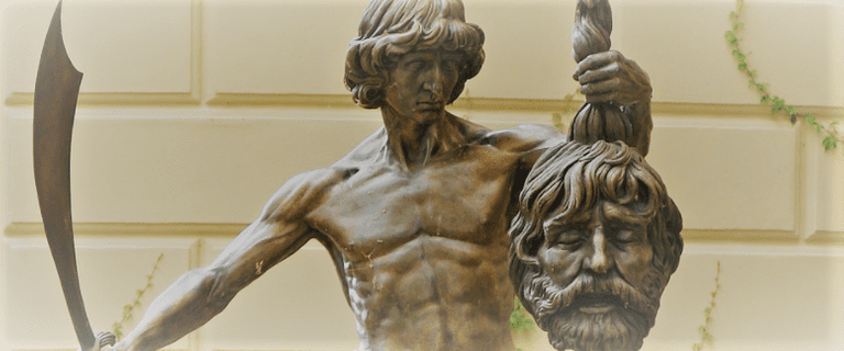 David and Goliath's head sculpture