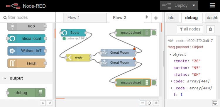 Node-RED visual design system controls x10 lights