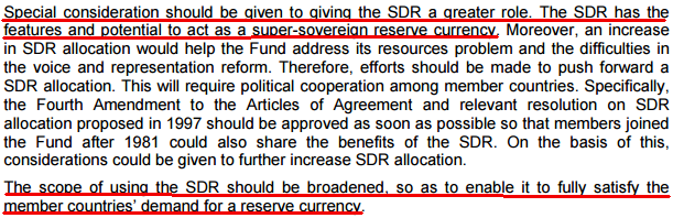 The PBOC's recommendation for the SDR as a supra-national reserve currency