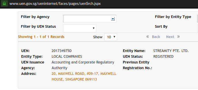 Singapore government business registration database