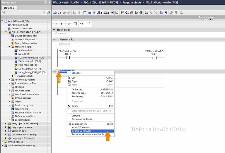 TIA Portal V14 new SCL in LAD FBD