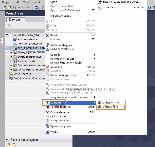 TIA Portal how to compare offline projects