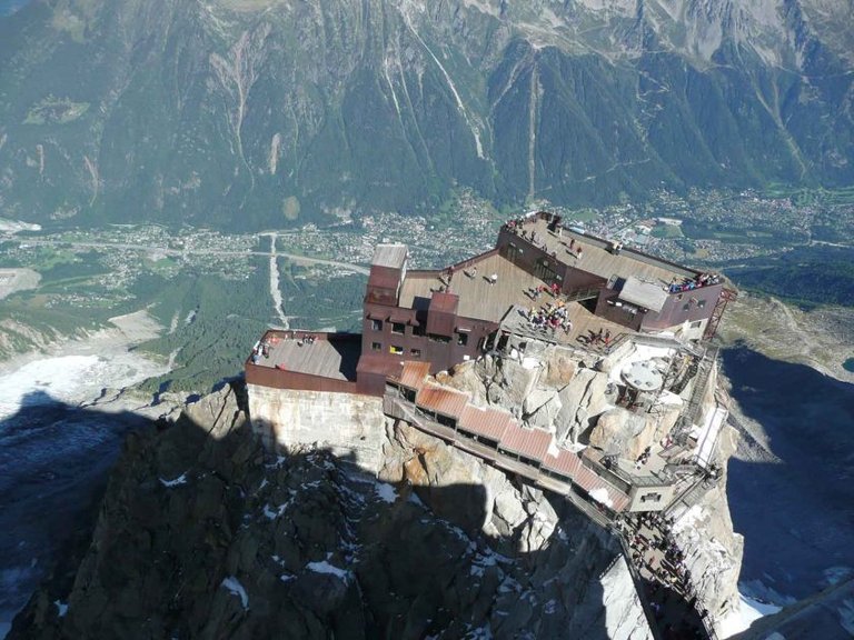 Chamonix below from 3,842 m on the Col du Midi.