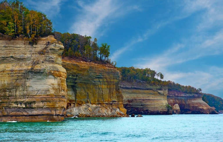 Pictured Rocks National Lakeshore in Michigan, one of the most beautiful lakeshores in America