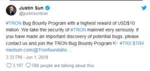 justin sun tron mainnet