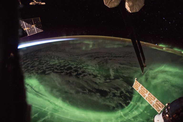 Auroras are one of the many Earthly phenomena the crew of the International Space Station observe from their perch high above the planet.