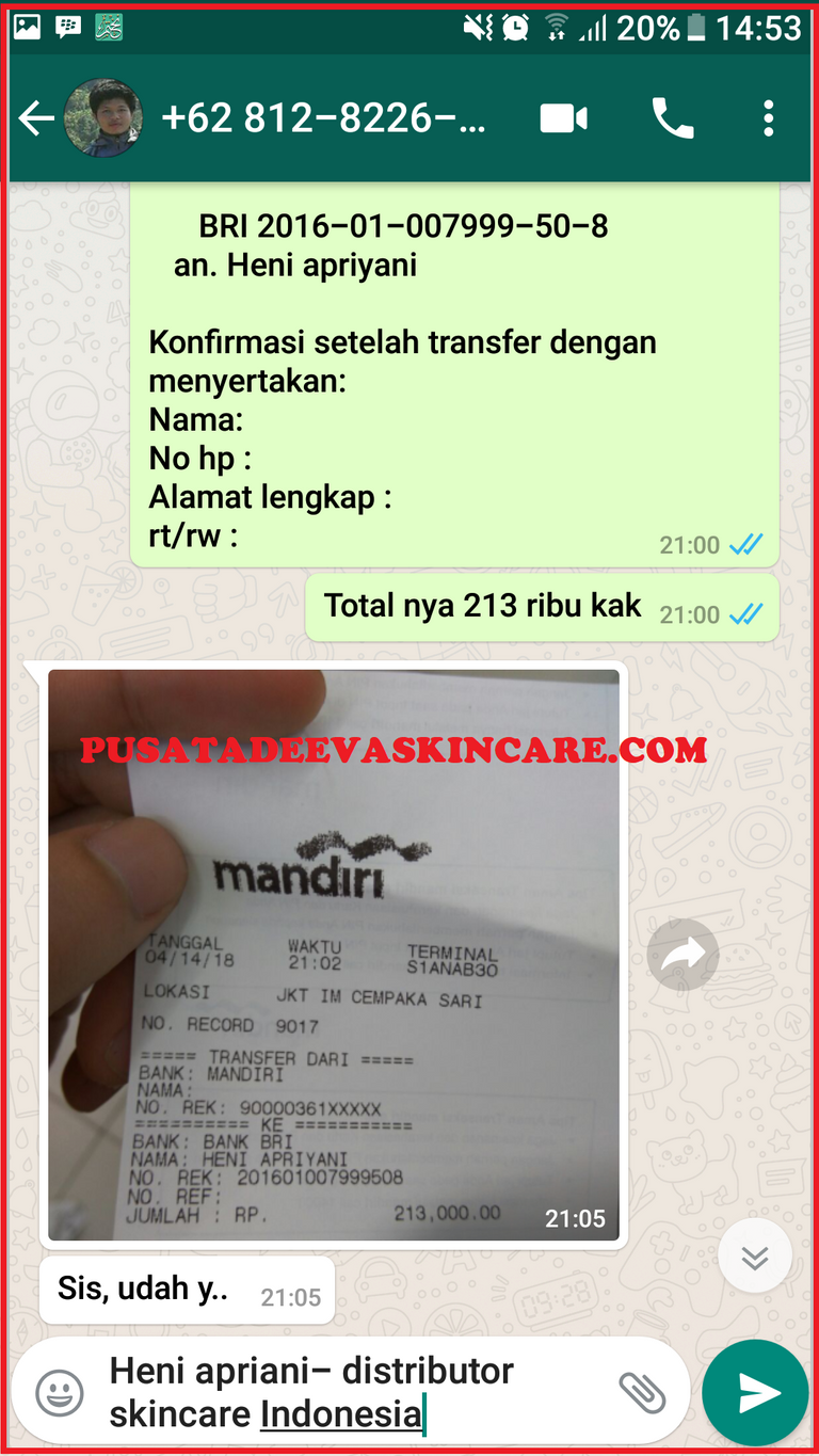 Bukti Transfer Adeeva Skincare