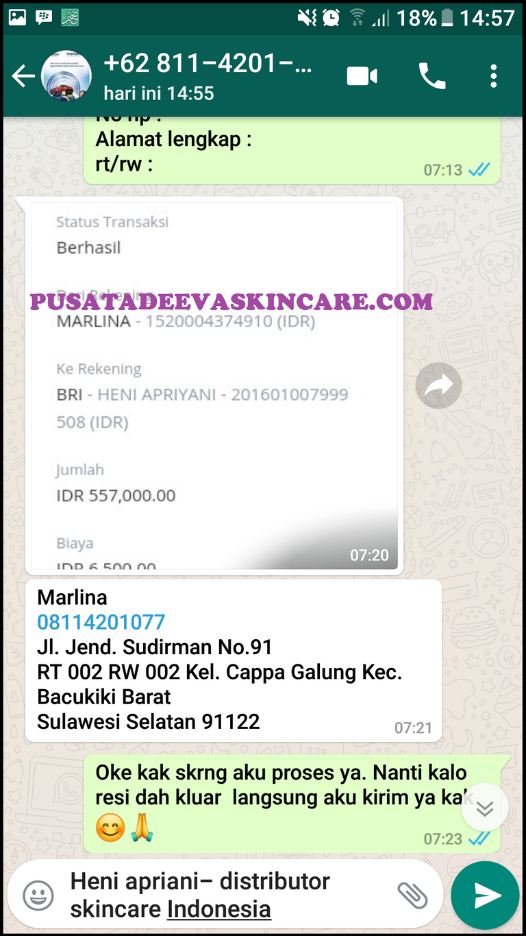 Bukti Transfer Adeeva Skincare